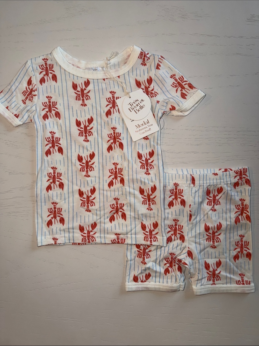 Tres Beau et Belle Lobster Stripes Short Pajama Set 24 months 2T